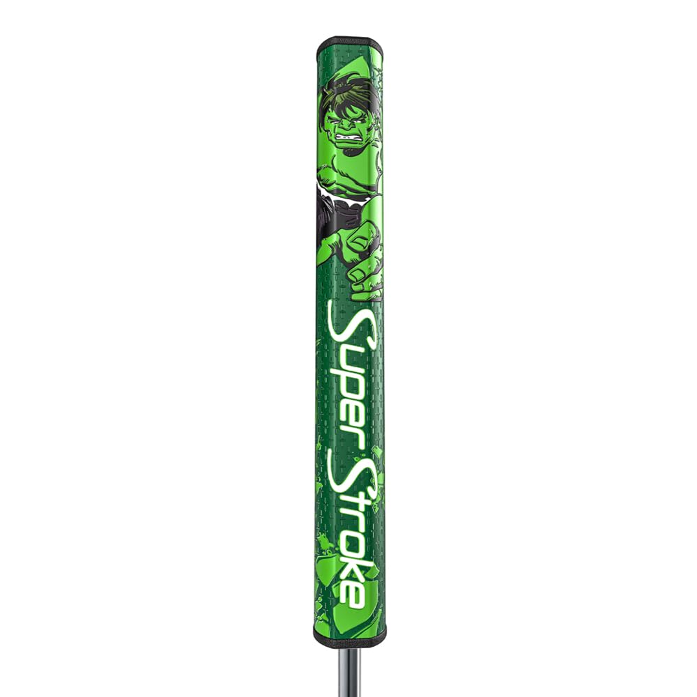 Product image of Marvel Hulk SuperStroke golf putter grip on a white background