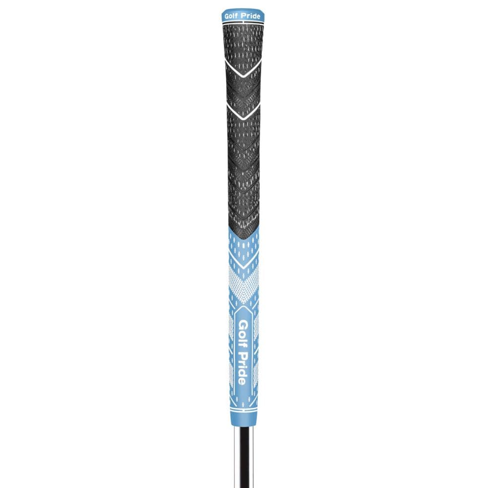 Product image of a blue and black Golf Pride golf grip on a white background
