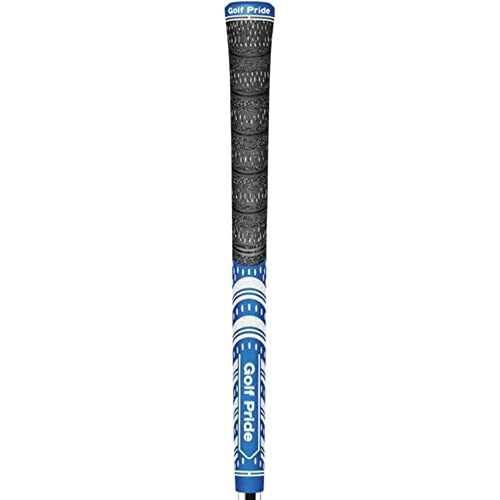 Golf club grip with black and blue design on a white background