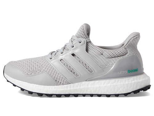 Gray running shoe with 'ultra boost' text on a white background