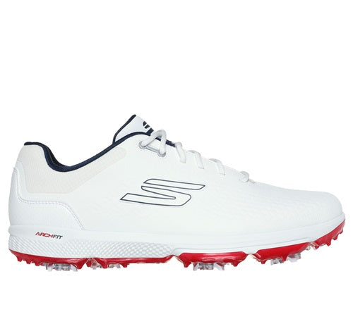An image of Skechers Go Golf Pro 6 Golf Shoes - White/Navy/Red - 8.5 on a white background