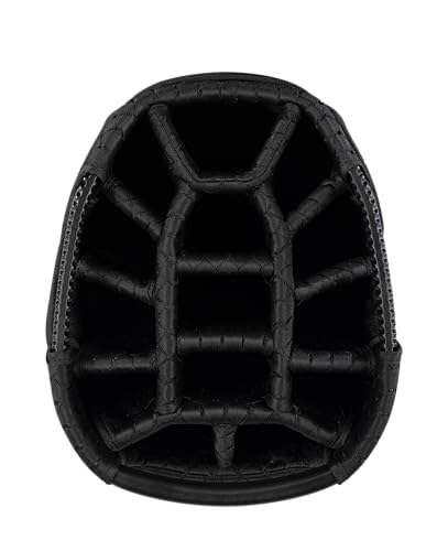 Close-up of a golf bag 14-way top in black.