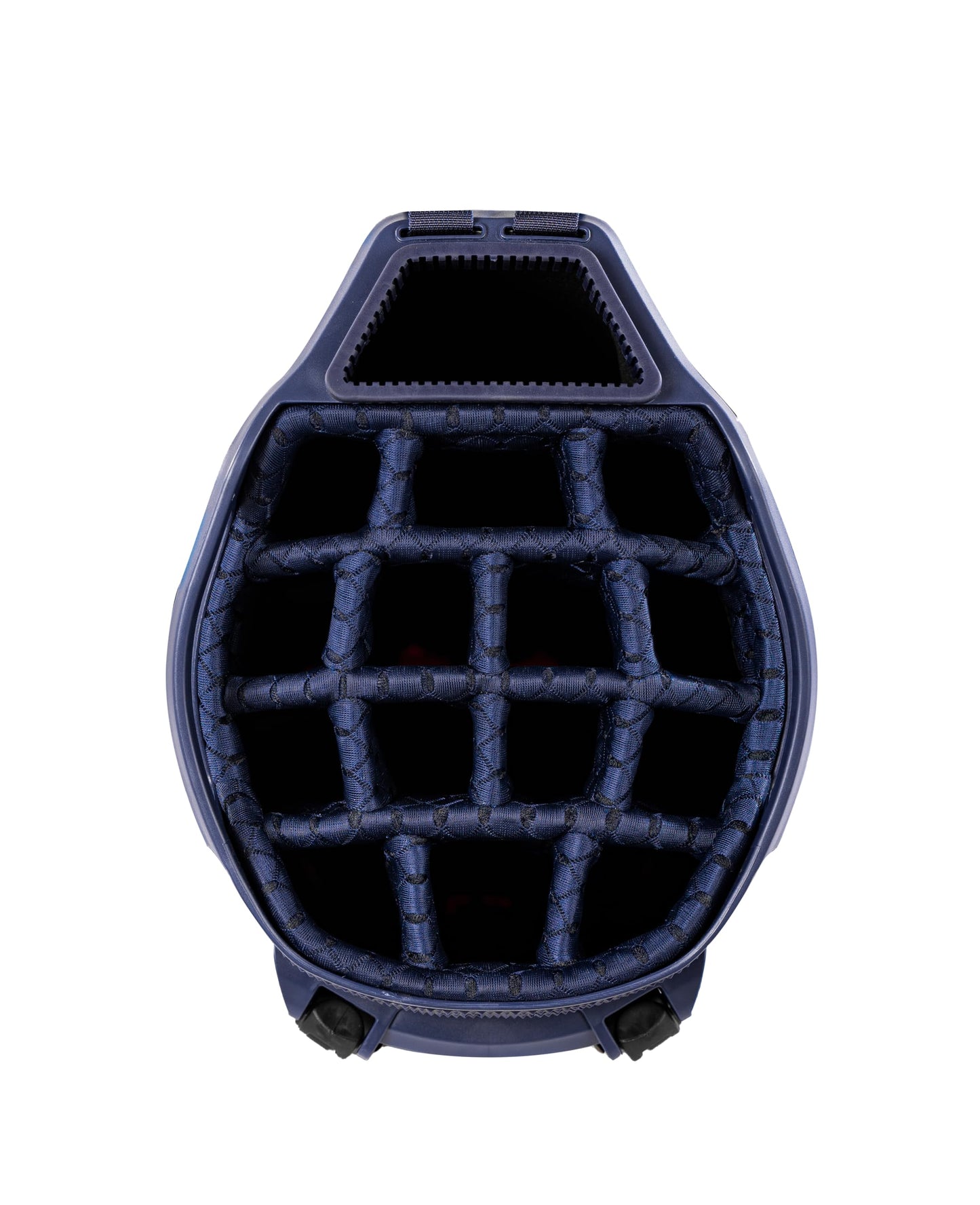 Close-up of a golf bag 14-way top in navy.