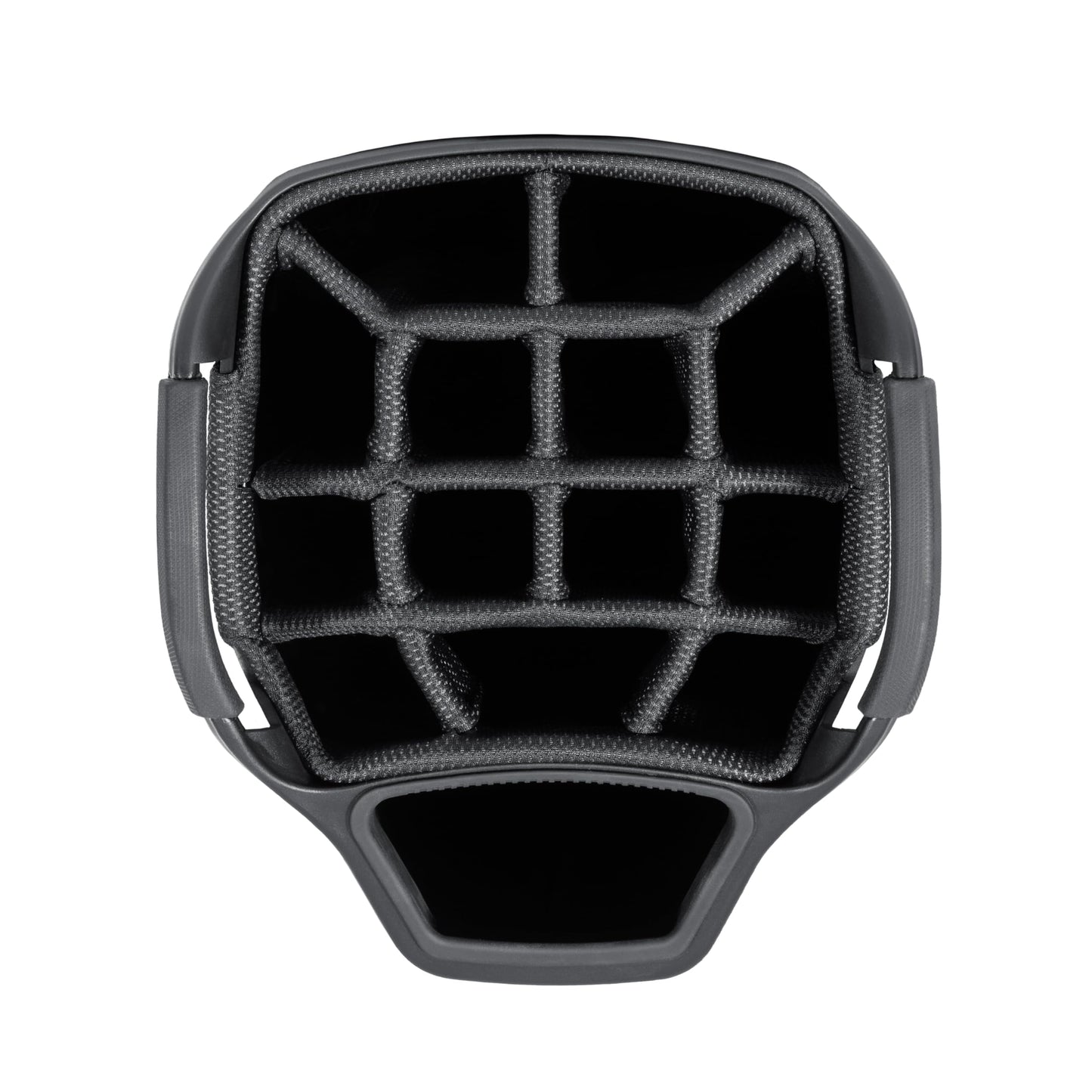 Close-up of a golf bag 14-way top in black.