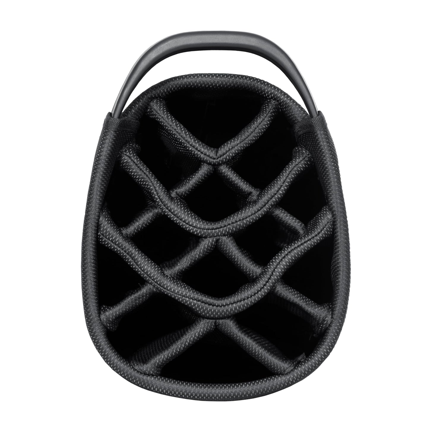 Close-up of a golf bag 14-way top in black.