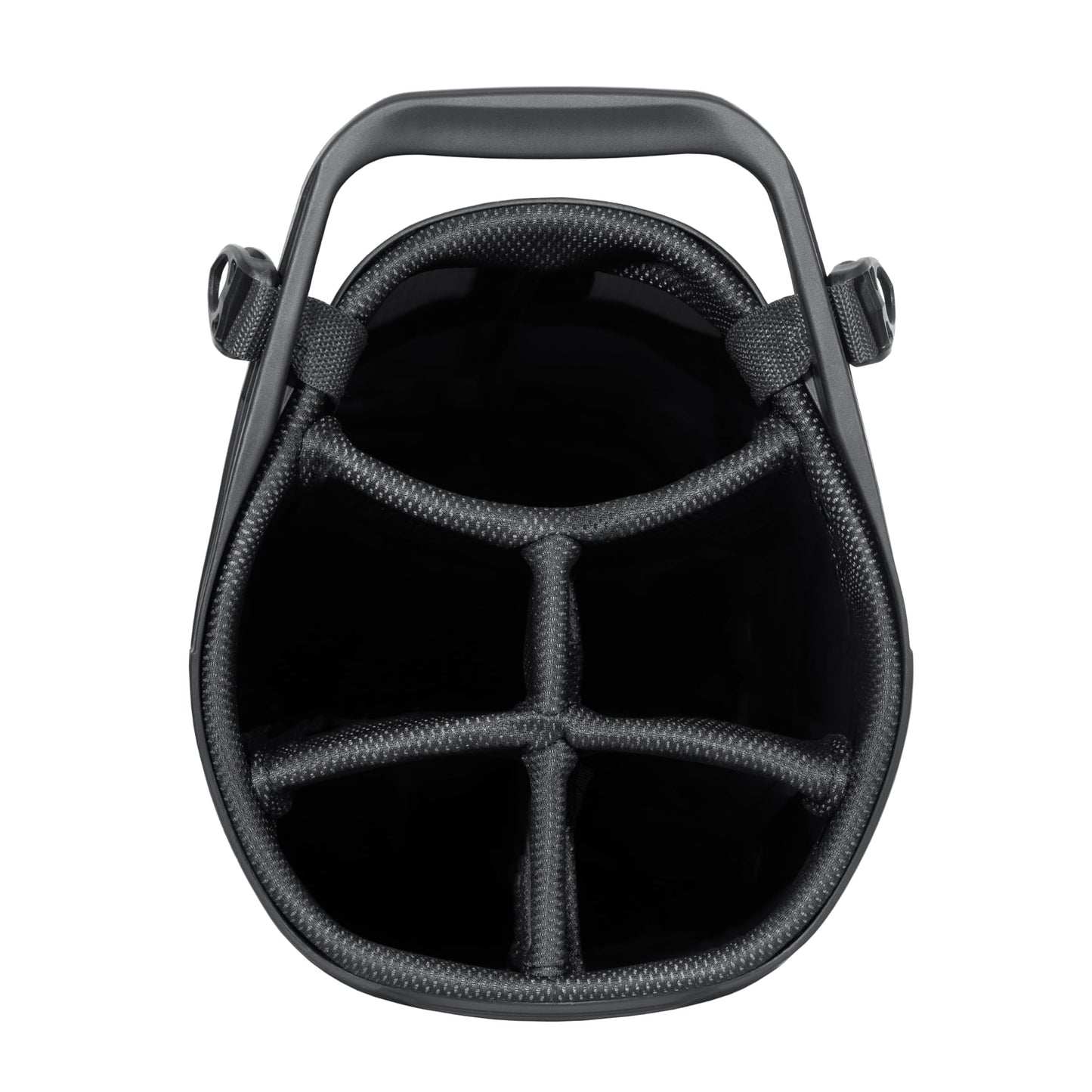 Close-up of a golf bag 6-way top in black.
