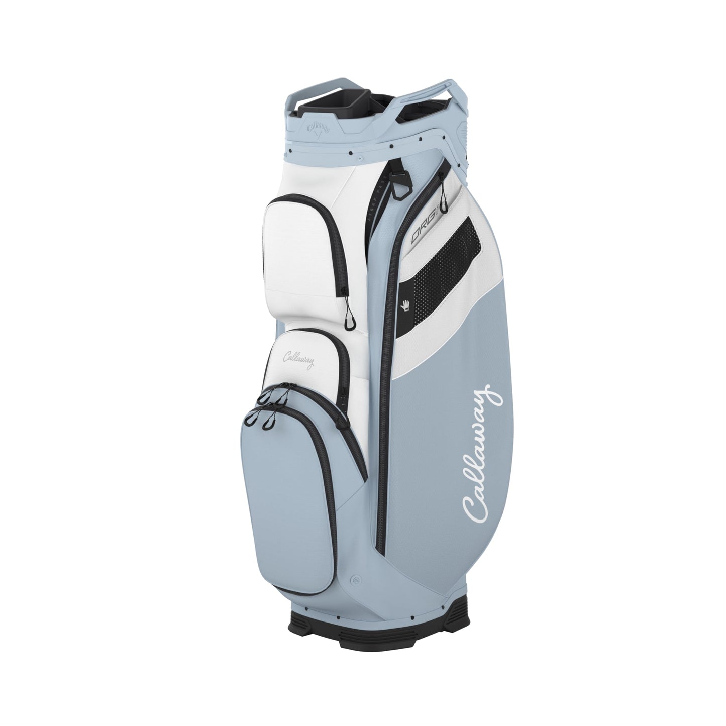 An image of a Callaway 2026 ORG 14 Golf Cart Bag - White / Ice Blue on a white background