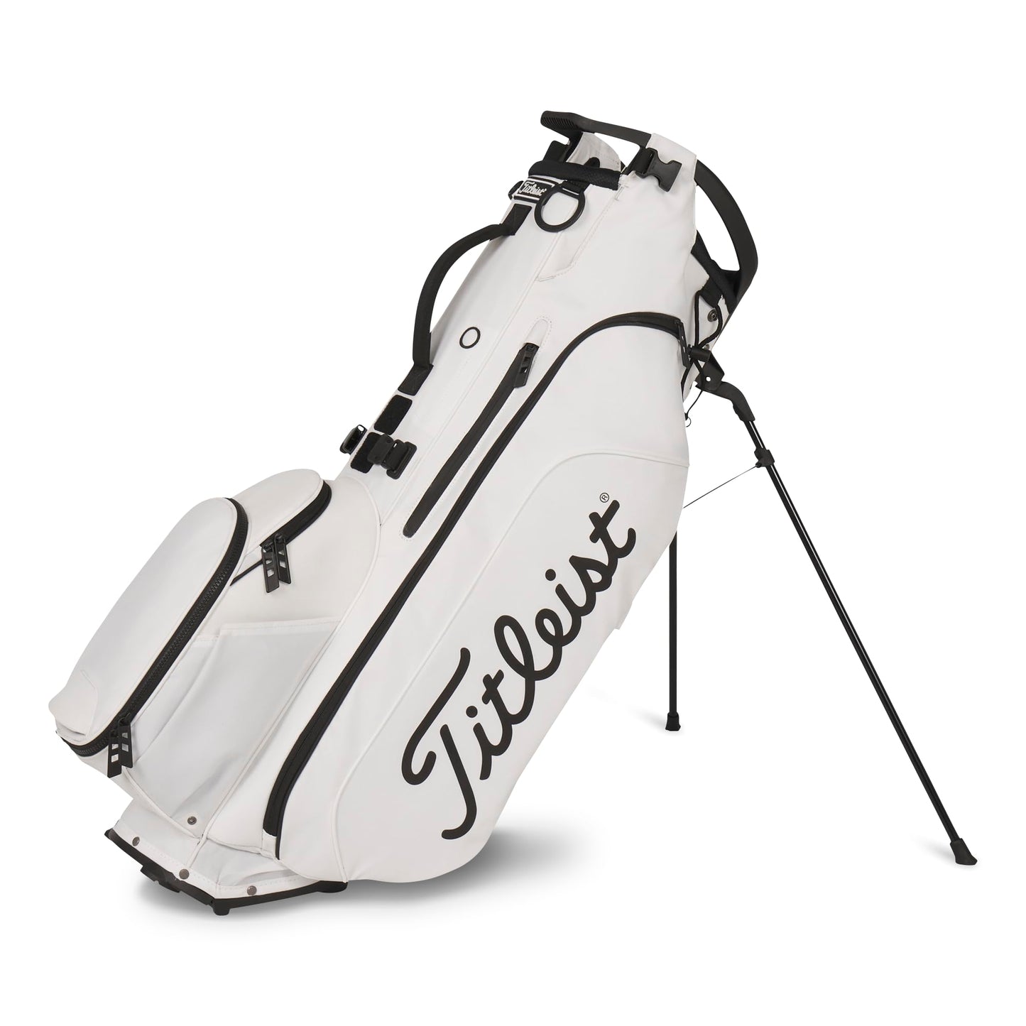 A product image of a Titleist Hybrid 5 Stand Bag - White / Black / Black on a white background