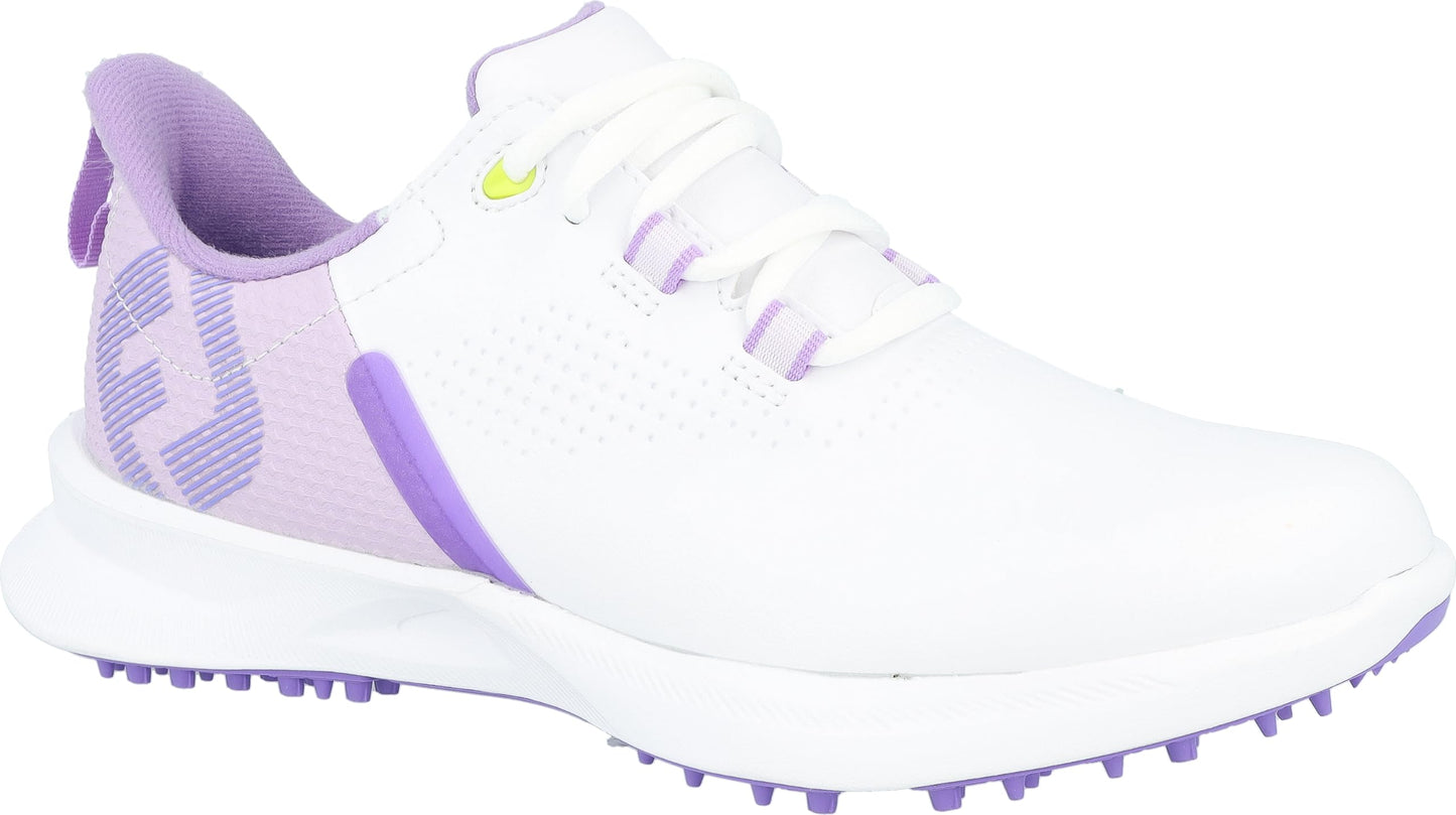 An image of a FootJoy Junior Girls Golf Shoes - White / Gray / Purple on a white background