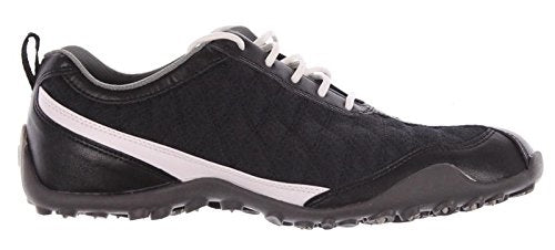 An image of a FootJoyWomen's SuperLites Golf Shoe - Black/White on a white background