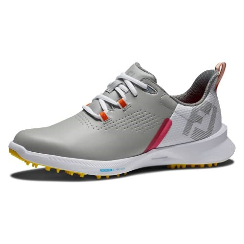 An image of a FootJoy Fuel Women Spikeless Laced Grey/White/Yellow - 92372 on a white background