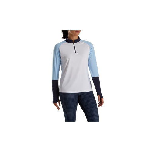 An image of a FootJoy Women's Long Sleeve Micro Stripe Sun Protection Shirt - Blue/Navy on a white background