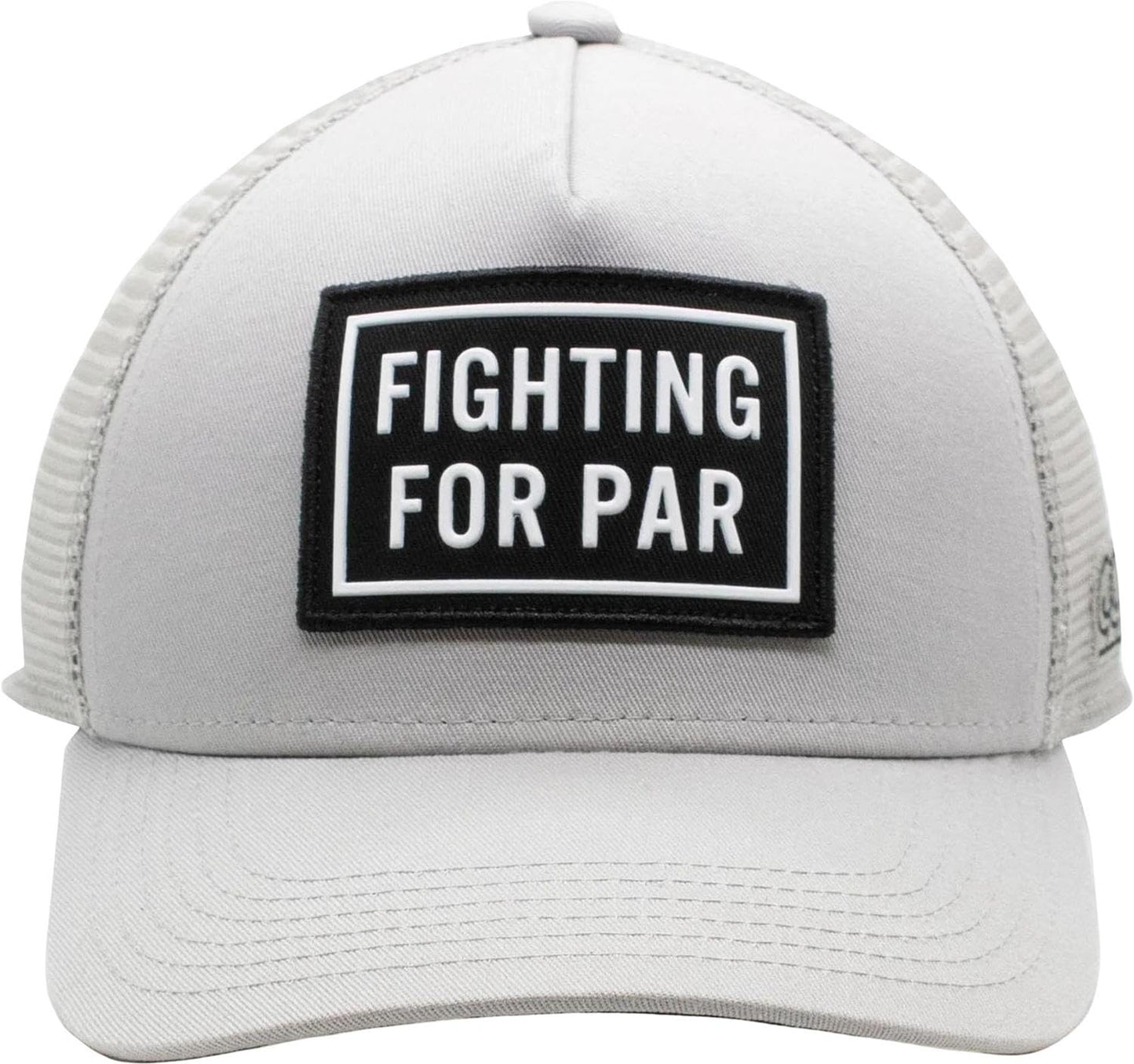 An image of a Good Good Right On Par Trucker Hat on a white background