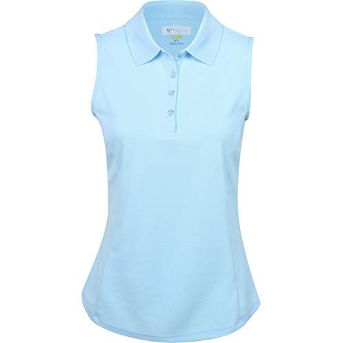 A product image of a Greg Norman Protech Women's Micro Pique Polo - Bliss Blue- Previous Season on a white background