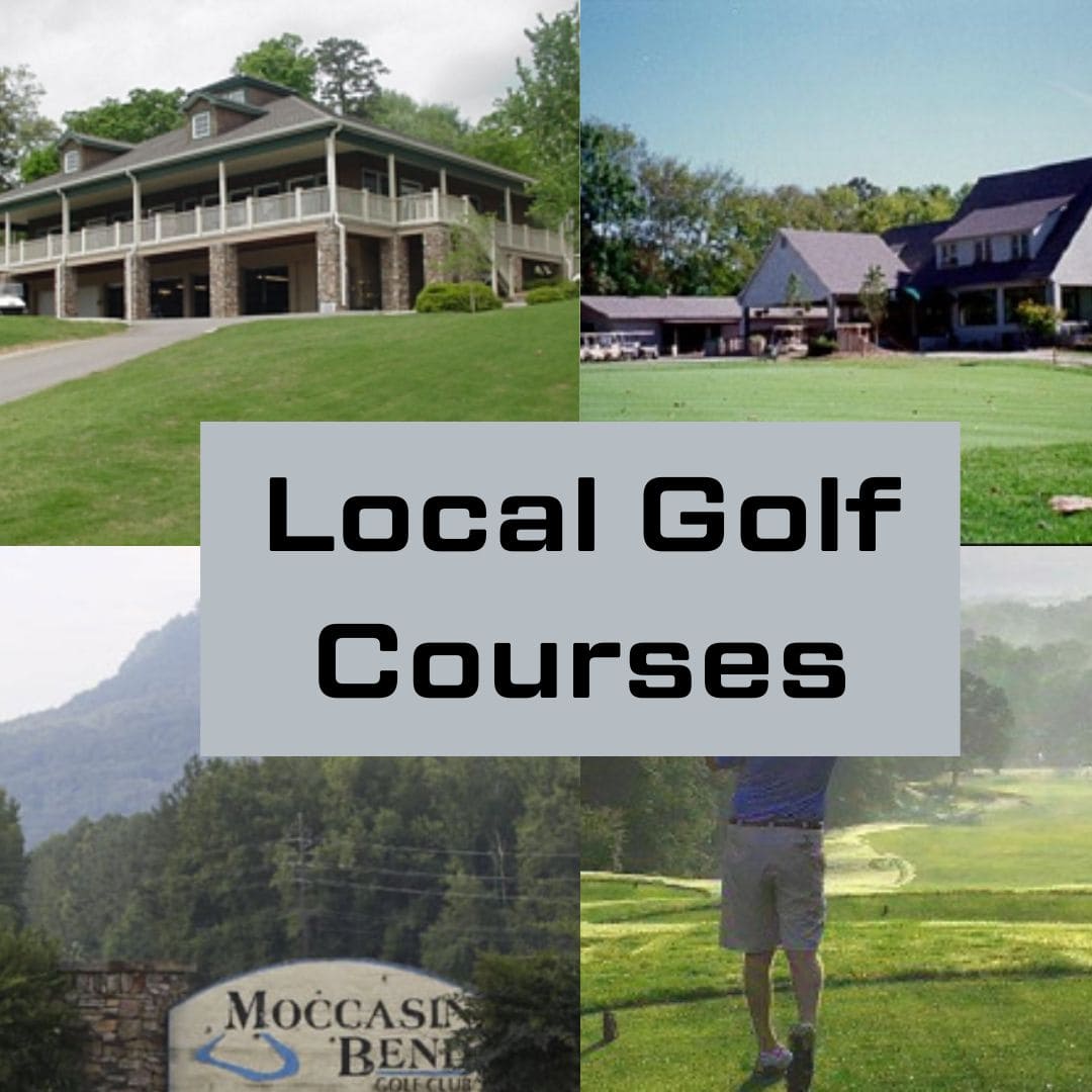 Collage image of golf courses local to Chattanooga Tennessee