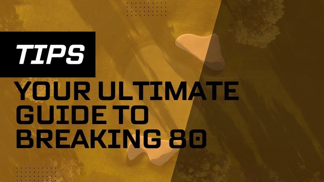 A drone image of a golf course from above with text "Tips: Your Ultimate Guide to Breaking 80"