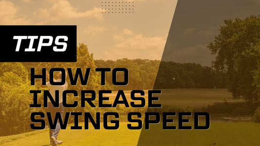 Image of a golfer mid-swing on a golf course with text "Tips: How to Increase Swing Speed"