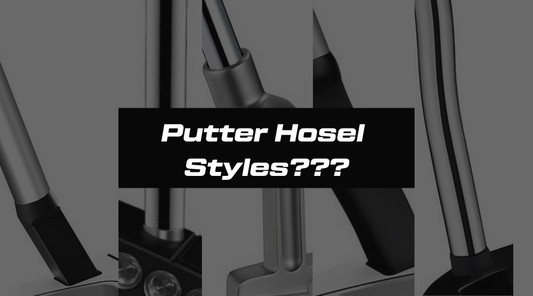 Detailed images of different golf putter hosel types on a white background with text overlay reading "Putter Hosel Styles???"