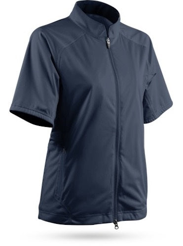 An image of Sun Mountain Women's RainFlex Elite Short Sleeve Rain Jacket Navy - XL on a white background
