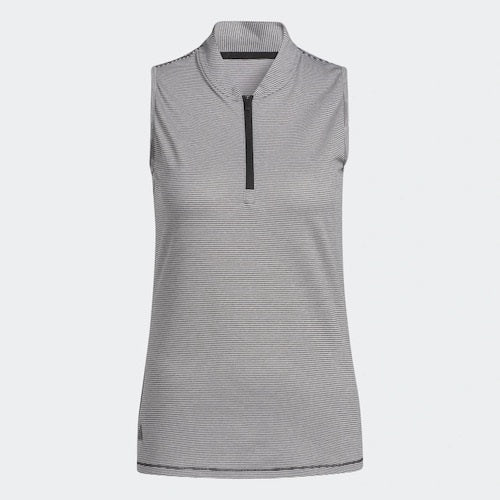 An image of Adidas Women's Ottoman Sleeveless Polo - Black,White - S on a white background