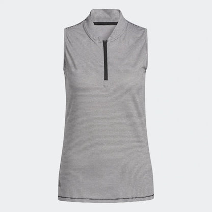 An image of Adidas Women's Ottoman Sleeveless Polo - Black,White - S on a white background