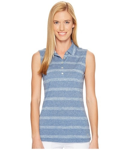 An image of Puma Women's Pounce Stripe Sleeveless Polo - True Blue - S on a white background