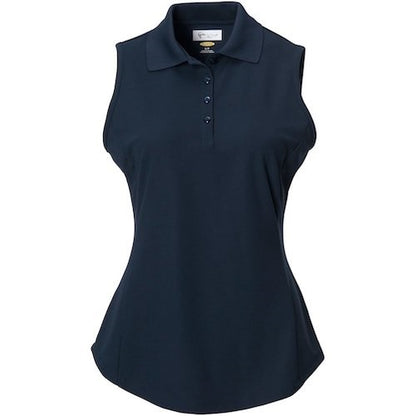 An image of Greg Norman Women's Protek Micro Pique Sleeveless Polo - Navy - XS on a white background