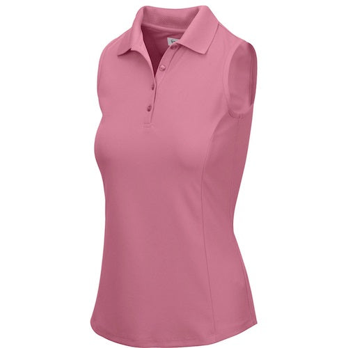 An image of Greg Norman Women's Sleeveless Protek Micro Pique Polo - Pink Sky - XS on a white background