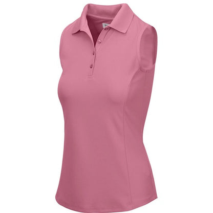 An image of Greg Norman Women's Sleeveless Protek Micro Pique Polo - Pink Sky - XS on a white background