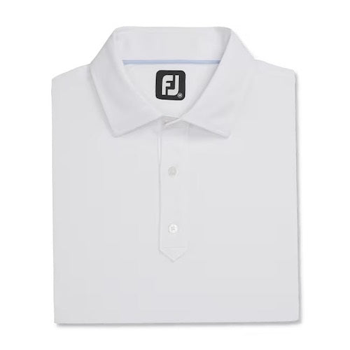 An image of a FootJoy Solid Lisle Traditional Polo Set-on Placket - White - L on a white background