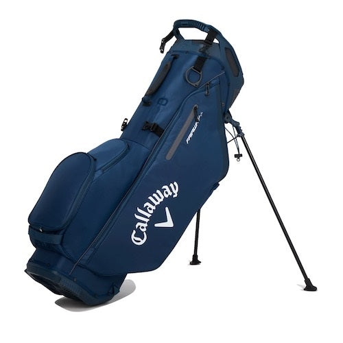 A navy Callaway golf stand bag