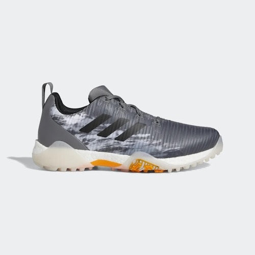 An image of Adidas CodeChaos Golf Shoes - Grey/Black/Orange - 9 on a white background