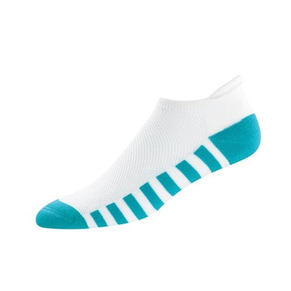 An image of FootJoy Women's ProDry Roll Tab Socks - 19520-144 - White / Turqoise on a white background