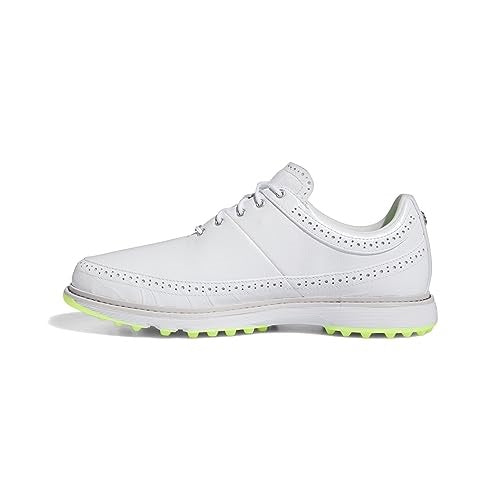 An image of Adidas MC80 Golf Shoes - White / Silver/ Lucid Lemon - 9.5 on a white background