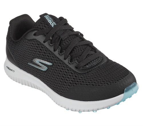An image of Skechers Women's Go Golf Max Fairway 3 Golf Shoes Black/Turquoise - 8.5 on a white background