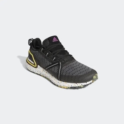 An image of Adidas Solarthon Golf Shoes - Core Black / Sonic Fuchsia / Solar Gold - 9.5 on a white background