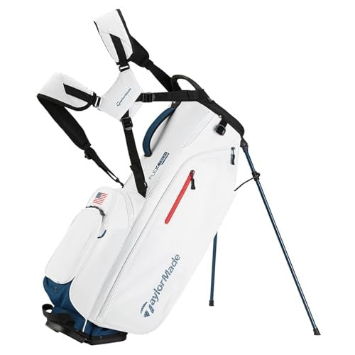 A hero image of a white TaylorMade golf stand bag on a white background