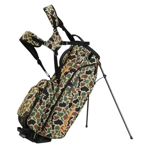 A hero image of a camo TaylorMade golf stand bag on a white background