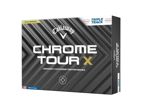 A hero image of Callaway Chrome Tour X Triple Track Golf Balls in box on a white background
