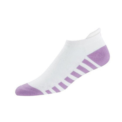 An image of FootJoy Women's ProDry Roll Tab Socks - 19520-152 - White / Lavender on a white background