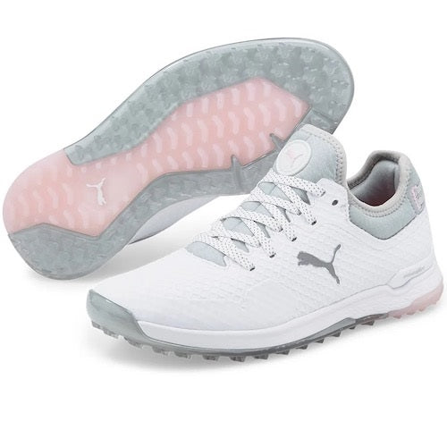An image of Puma Women's Pro Adapt APHACAT Shoes - Puma Women's White / Silver / Pink Lady - 6.5 on a white background