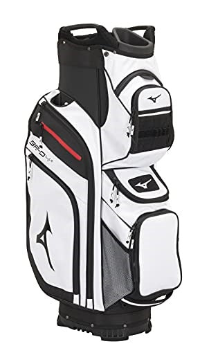 An image of Mizuno BR-D4C Golf Cart Bag, White-Black on a white background