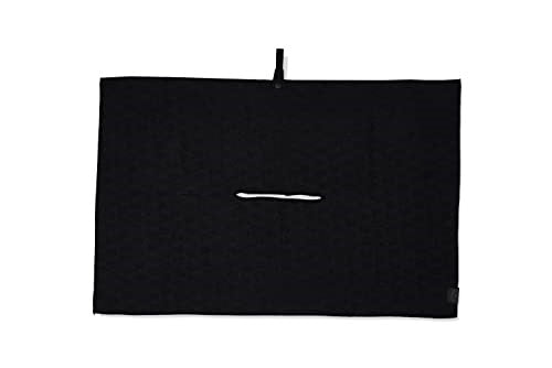 A black golf towel on a white background