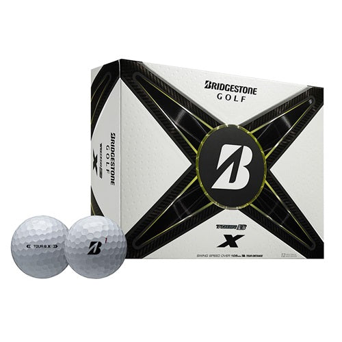 A hero image of Bridgestone Tour B X golf balls in box on a white background