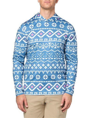 An image of Puma Golf Hoodie - Fair Isle - Blue Horizon / White Glow - L on a white background
