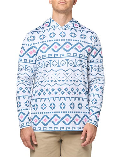 An image of Puma Golf Hoodie - Fair Isle - White Glow / Blue Horizon - M on a white background