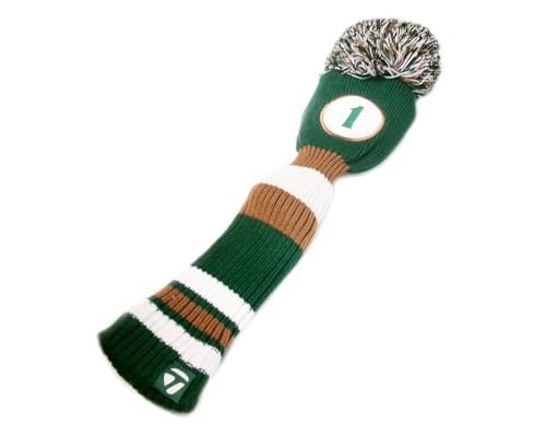 A TaylorMade fabric pom pom headcover with the number one on it