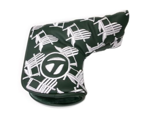 A TaylorMade Limited Edition blade putter cover with stitched Adirondack chairs on it