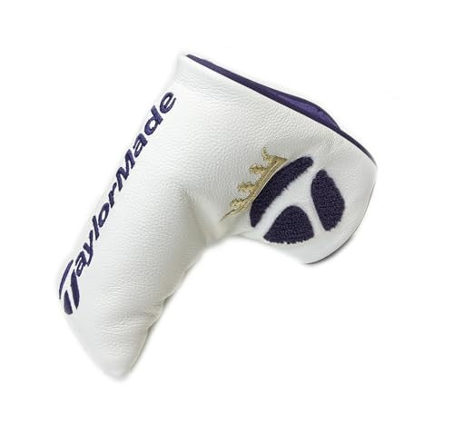 TaylorMade limited edition blade headcover in white with purple and gold accents. 