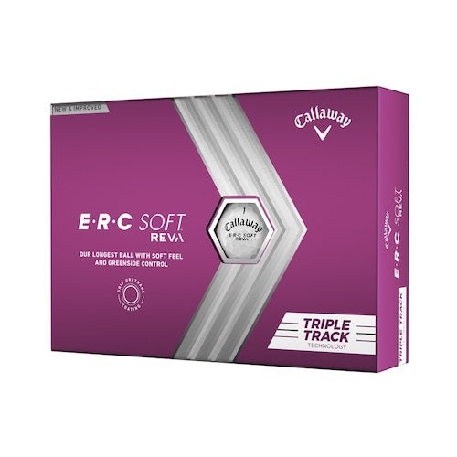 Hero image of a ERC Soft Reva Triple Track golf balls on a white background